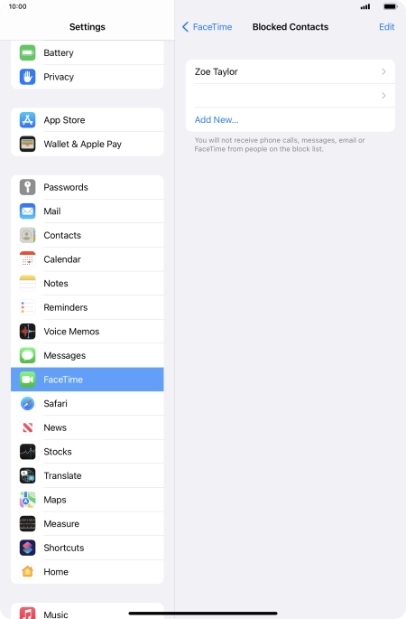 Press Add New... and follow the instructions on the screen to block a contact.