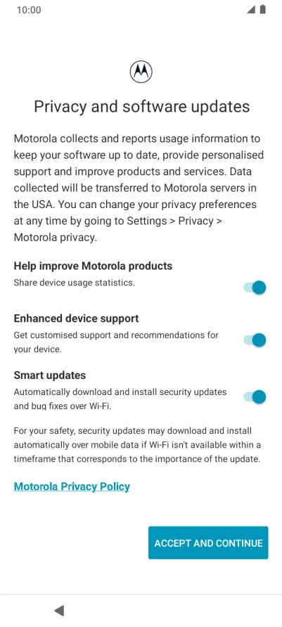 Press the indicators next to the required settings to select them.