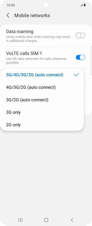 Press the required network mode.