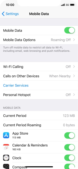 Press Mobile Data Options.