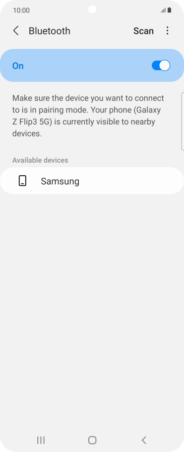 Press the required Bluetooth device and follow the instructions on the screen to pair the device with your phone.