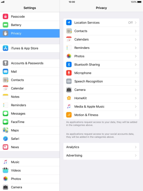 Press Location Services.