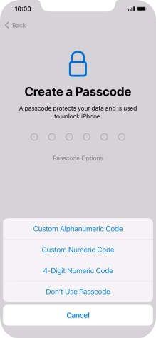 Follow the instructions on the screen to turn on use of phone lock code or press Don't Use Passcode.
