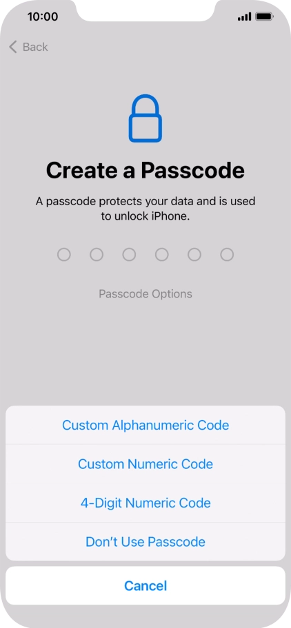 Follow the instructions on the screen to turn on use of phone lock code or press Don't Use Passcode.