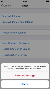 Press Reset All Settings. Wait a moment while the factory default settings are restored. Follow the instructions on the screen to set up your phone and prepare it for use.
