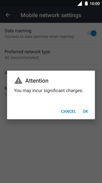 If you turn on data roaming, press OK.