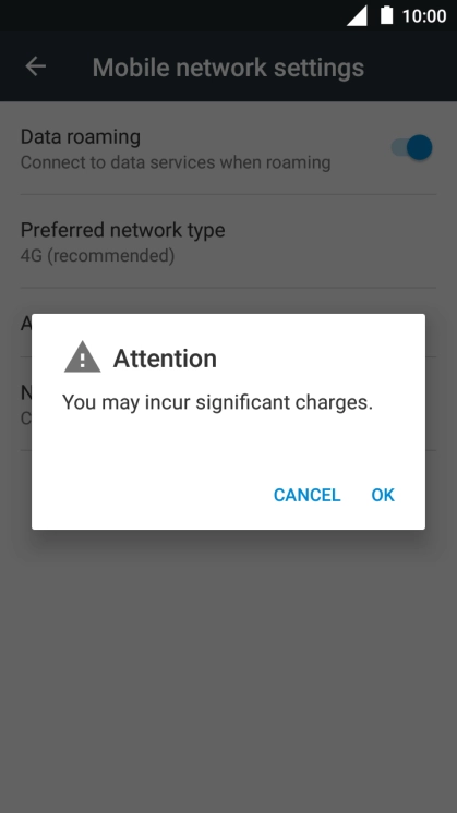 If you turn on data roaming, press OK.