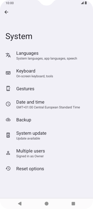 Press System update. If a new software version is available, it's displayed. Follow the instructions on the screen to update the phone software.