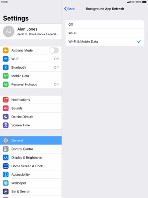 To turn off background refresh of apps, press Off.