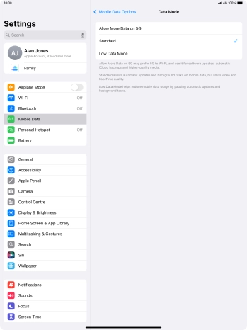 Press the required setting to turn the function on or off.
