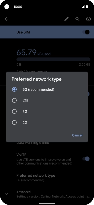 Press the required network mode.