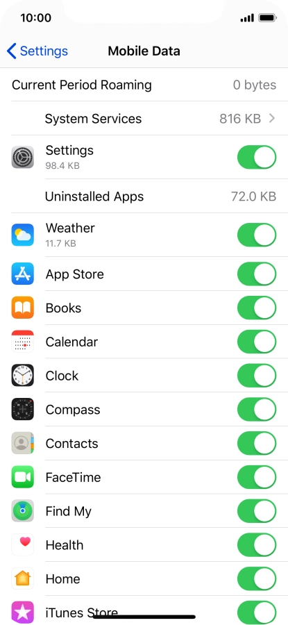 Press the indicators next to the required applications to turn the function on or off.