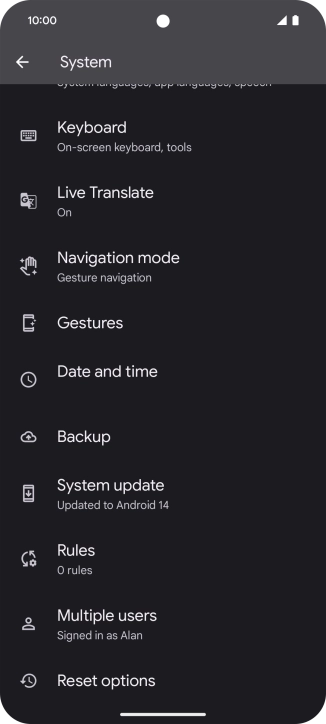 Press Reset options.