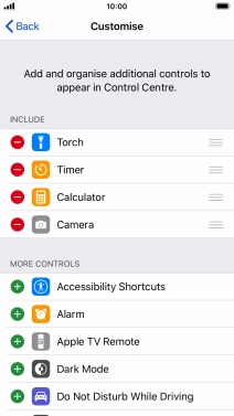 Press the delete icon next to the required function to remove it from Control Centre.
