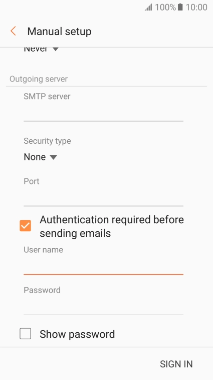 If you turn on SMTP authentication, press the field below 