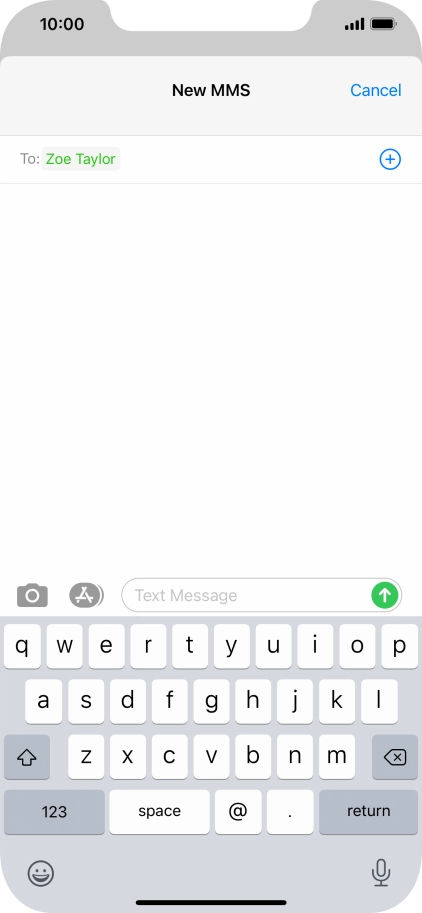 Press the text input field and write the text for your text message.