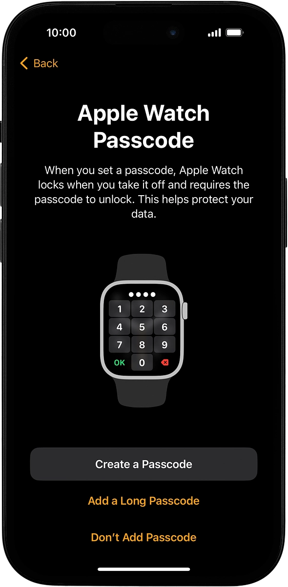 On your phone: Follow the instructions on the screen to turn on use of phone lock code or press Don't Add Passcode.