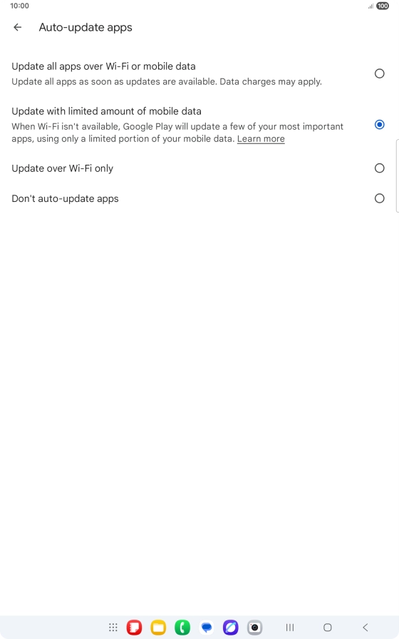 To turn on automatic update of apps using mobile network, press Update all apps over Wi-Fi or mobile data.