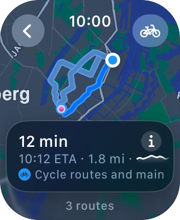 Turn the Digital Crown to see the suggested routes.
