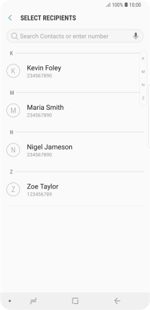 Press the search field and key in the first letters of the recipient's name.