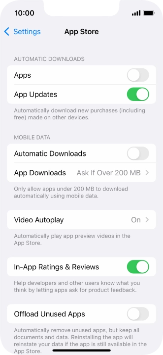 Press the indicators next to the required content types to turn the function on or off.