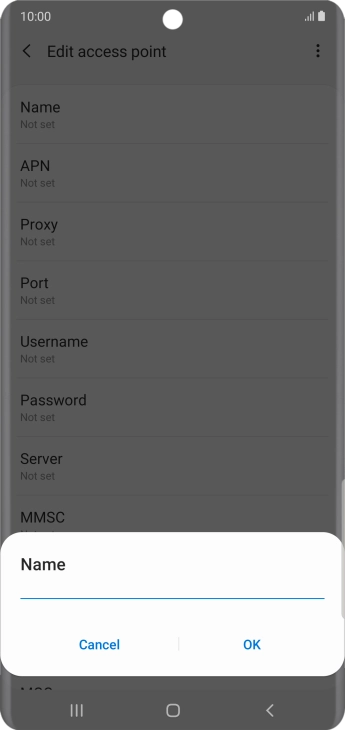 Key in Vodafone Internet and press OK.