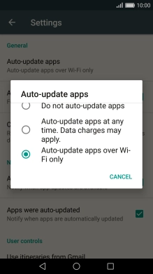 Press Auto-update apps over Wi-Fi only to turn on the function.