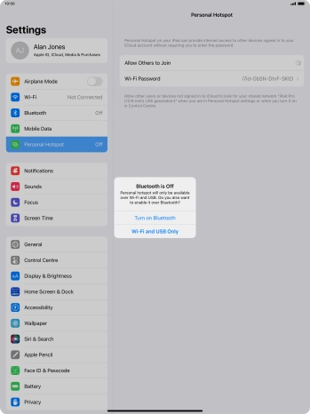 If Wi-Fi is turned on, press Wi-Fi and USB Only.