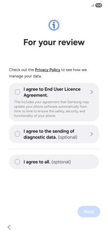 Press the fields next to the required settings to select them. Press the fields next to the required settings to select them.