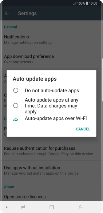 To turn off automatic update of apps, press Do not auto-update apps.. To turn off automatic update of apps, press Do not auto-update apps..