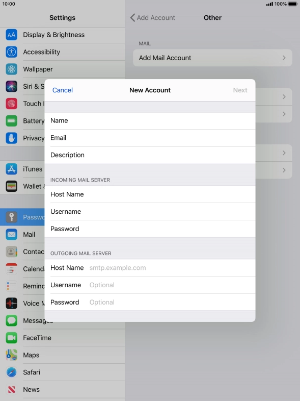 Press Host Name and key in the name of your email provider's outgoing server. Please note that if you can't send email messages when using your email provider's outgoing server, key in smtp.vodafone.net.au (Vodafone's outgoing server).