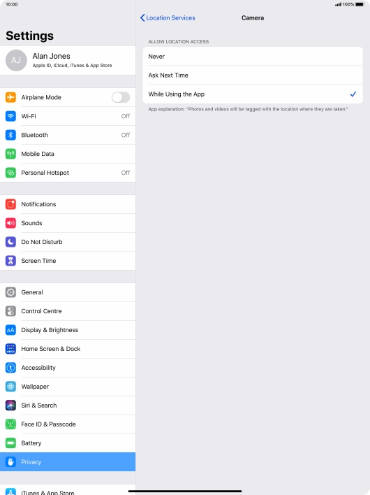 Press the required setting to turn the function on or off.