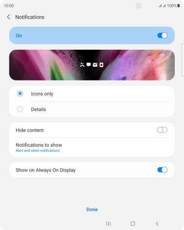 Press the required settings to turn them on or off.