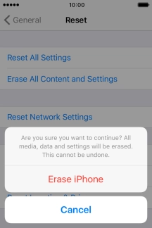 Press Erase iPhone. Wait a moment while the factory default settings are restored. 
Follow the instructions on the screen to set up your phone and prepare it for use.