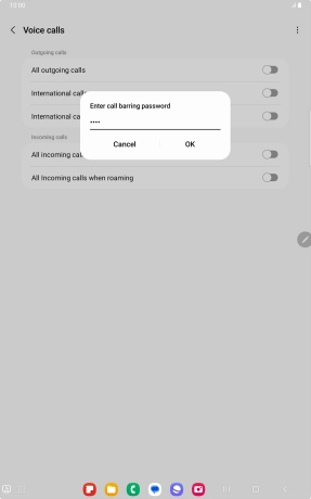 Key in your barring password and press OK. The default barring password is 0000.