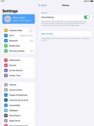 Press Back Up Now and wait while the tablet memory is backed up.