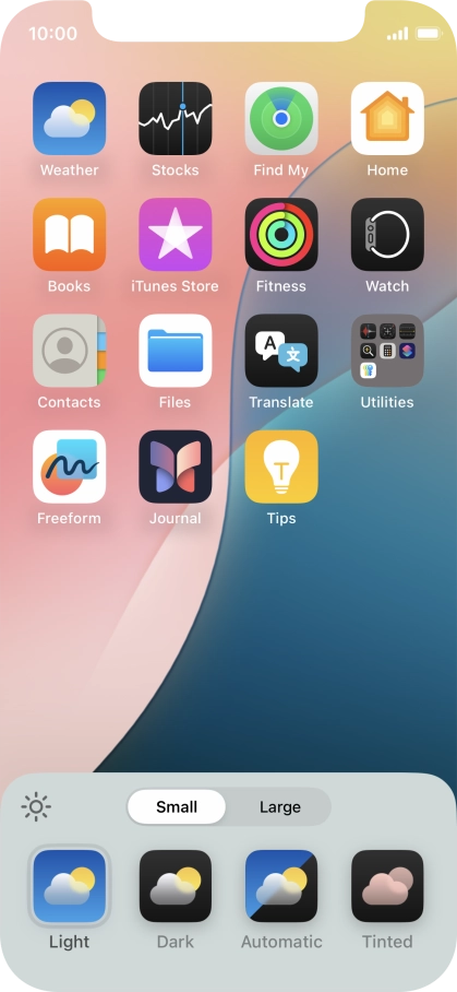 Press the required setting to select the size of app icons on the home screen.