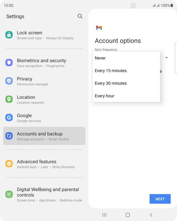 Press the required setting.