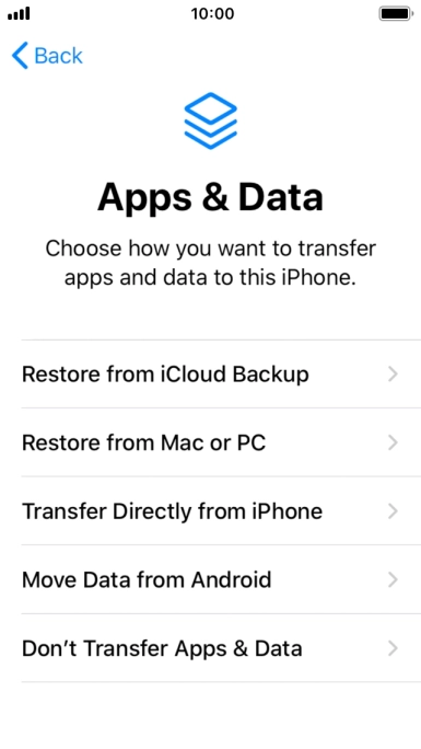 Press Don't Transfer Apps & Data and follow the instructions on the screen to finish the activation.