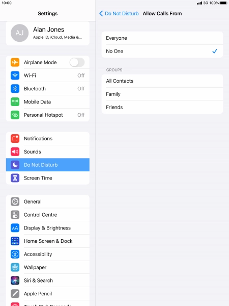 Press the required setting to select which contacts can call you even though Do Not Disturb is turned on. Press the required setting to select which contacts can call you even though Do Not Disturb is turned on.