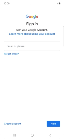 If you don't have a Google account, press Create account and follow the instructions on the screen to create an account.