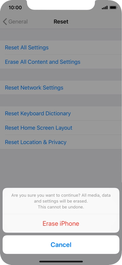 Press Erase iPhone. Wait a moment while the factory default settings are restored. Follow the instructions on the screen to set up your phone and prepare it for use.