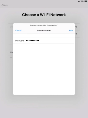 Key in the password for the Wi-Fi network and press Join.