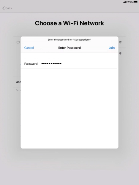 Key in the password for the Wi-Fi network and press Join.