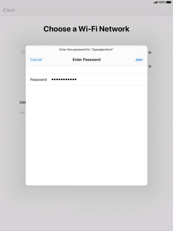 Key in the password for the Wi-Fi network and press Join.