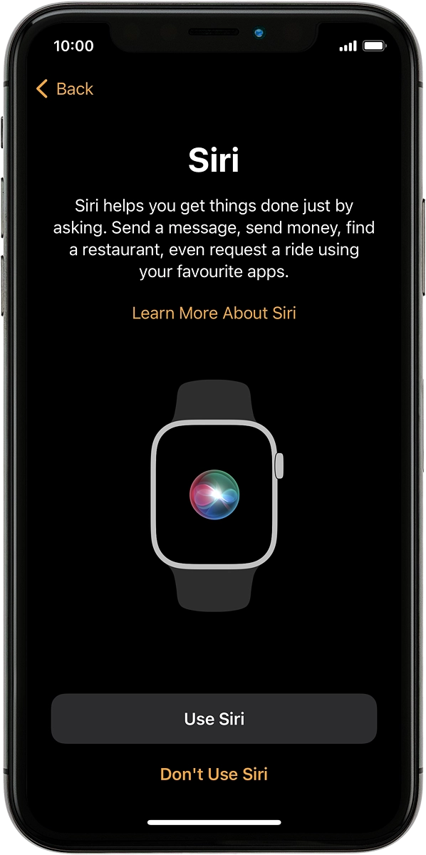 On your phone: Press the required setting to turn the function on or off. If you turn on the function, you need to follow the instructions on the screen to set up Siri.
