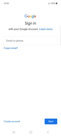 If you don't have a Google account, press Create account and follow the instructions on the screen to create an account.