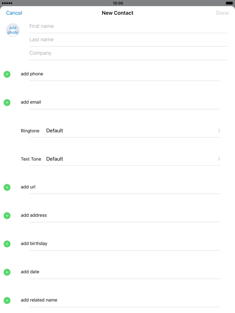 Press First name and key in the first name.