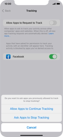 If you turn off the function, press the required setting.