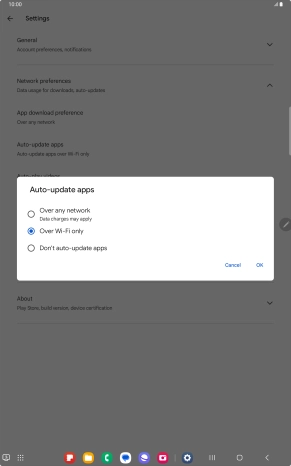 To turn on automatic update of apps using mobile network, press Over any network.